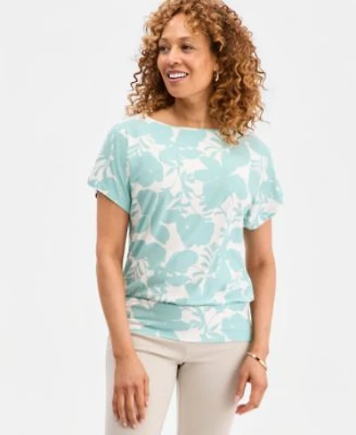 Jm Collection Womens Printed Banded Hem Short Sleeve Knit Top Macys Exclusive