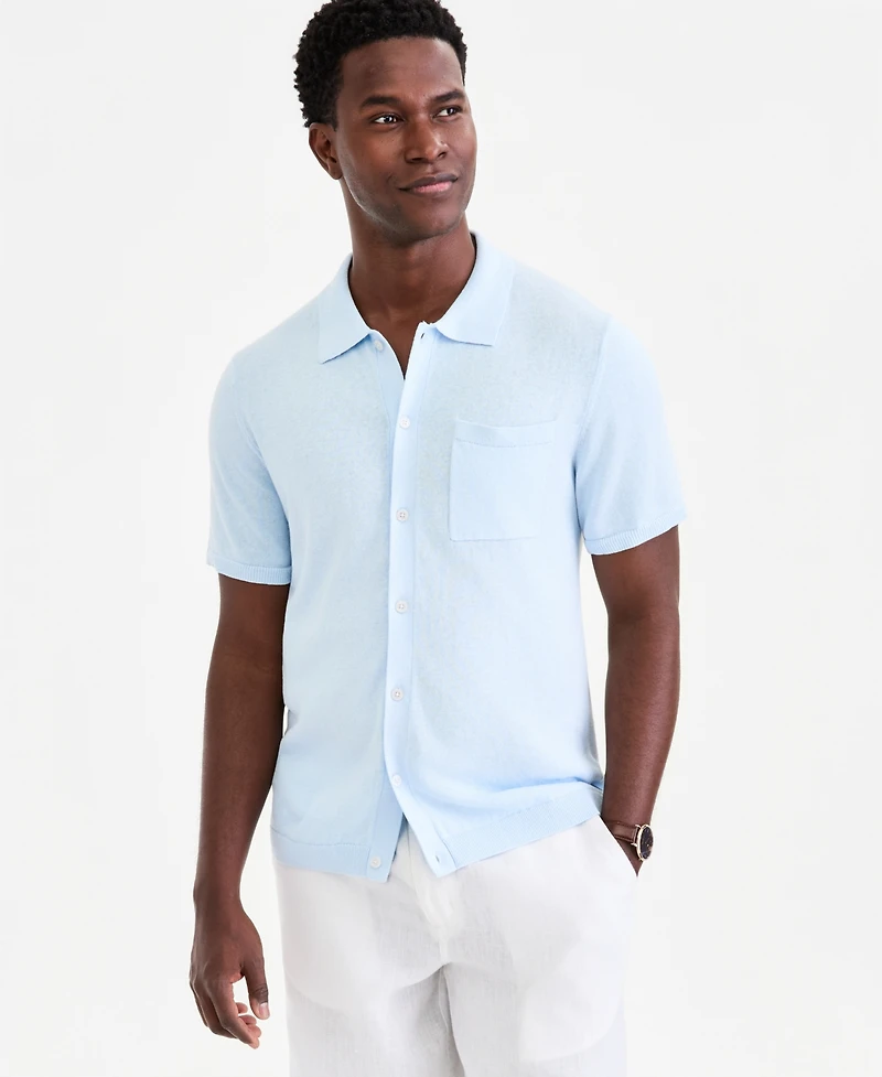 Club Room Men's Short-Sleeve Linen and Cotton Button Sweater Polo Shirt, Macy's Exclusive