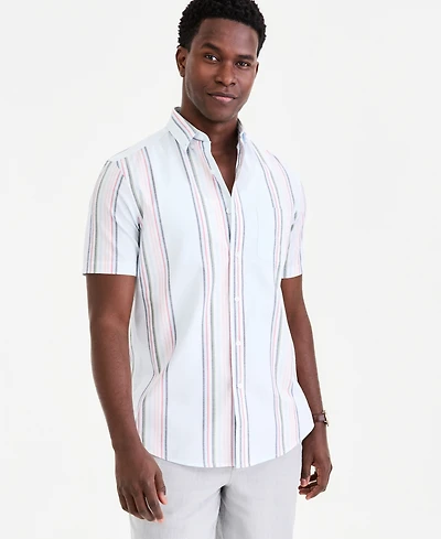 Club Room Men's Short-Sleeve Striped Oxford Shirt, Macy's Exclusive - Ox Stripe Yd