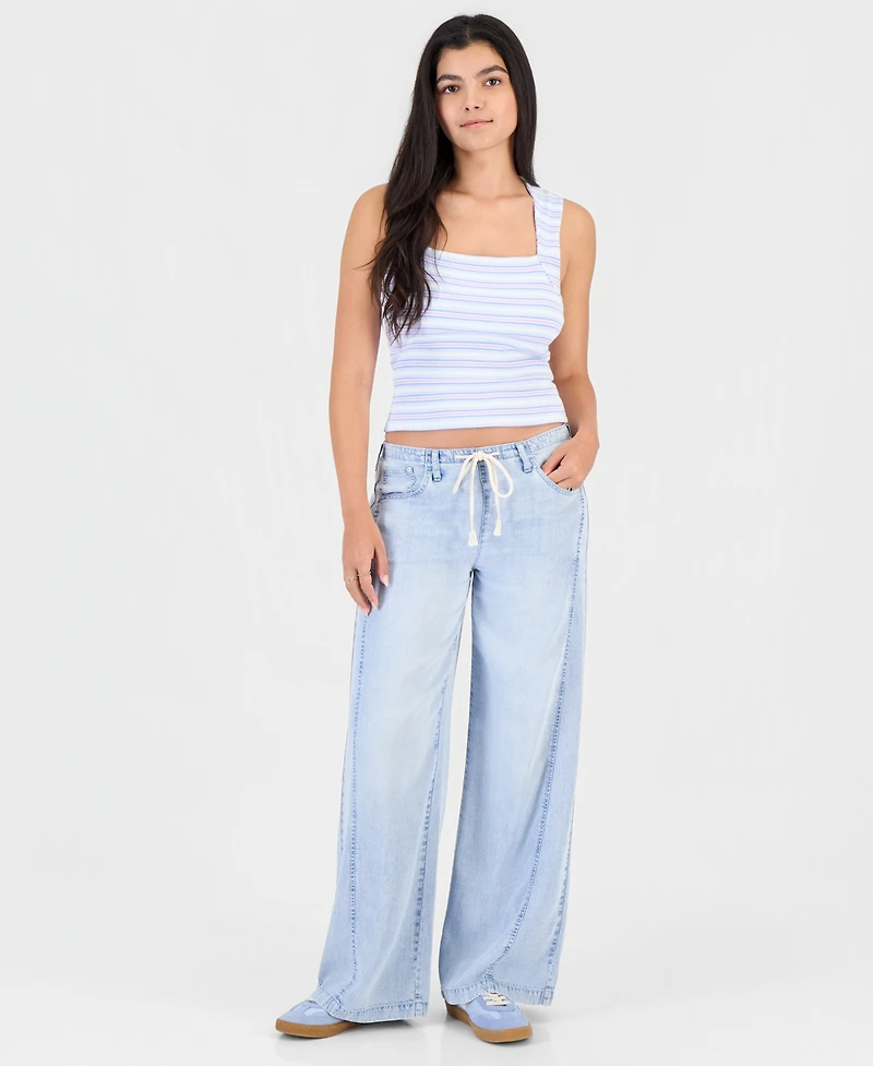 Celebrity Pink Juniors' Light-Weight Wide-Leg Drawstring Jeans