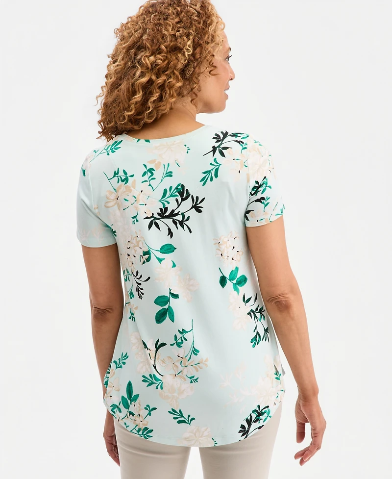 Jm Collection Women's Printed Scoop-Neck Short Sleeve Top, Macy's Exclusive
