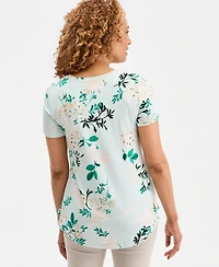 Jm Collection Women's Printed Scoop-Neck Short Sleeve Top, Macy's Exclusive