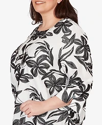 Alfred Dunner Plus Crowd Pleaser Embroidered Flower Top with Necklace