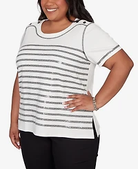 Alfred Dunner Plus Crowd Pleaser Flower Sequin Lace Border Top