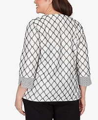 Alfred Dunner Plus Crowd Pleaser Spliced Diamond Textured Top with Necklace