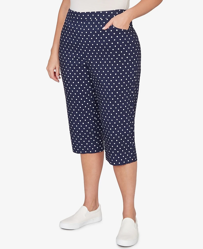 Alfred Dunner Plus Port Side Polka Dot Flat Front Denim Capri Pants