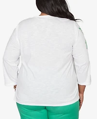 Alfred Dunner Plus Resort Living Tropical Flower Embroidered Top