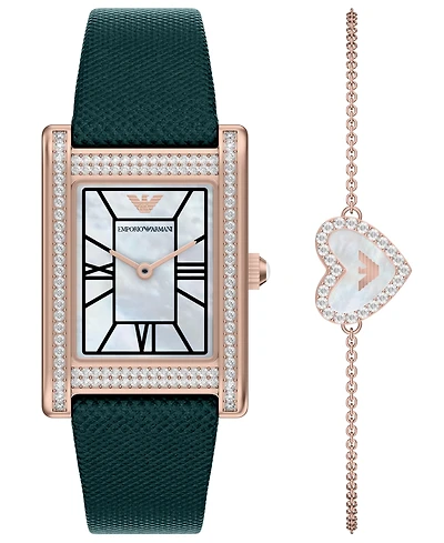 Emporio Armani Women's Quartz Two-Hand Green Leather Watch, 32mm