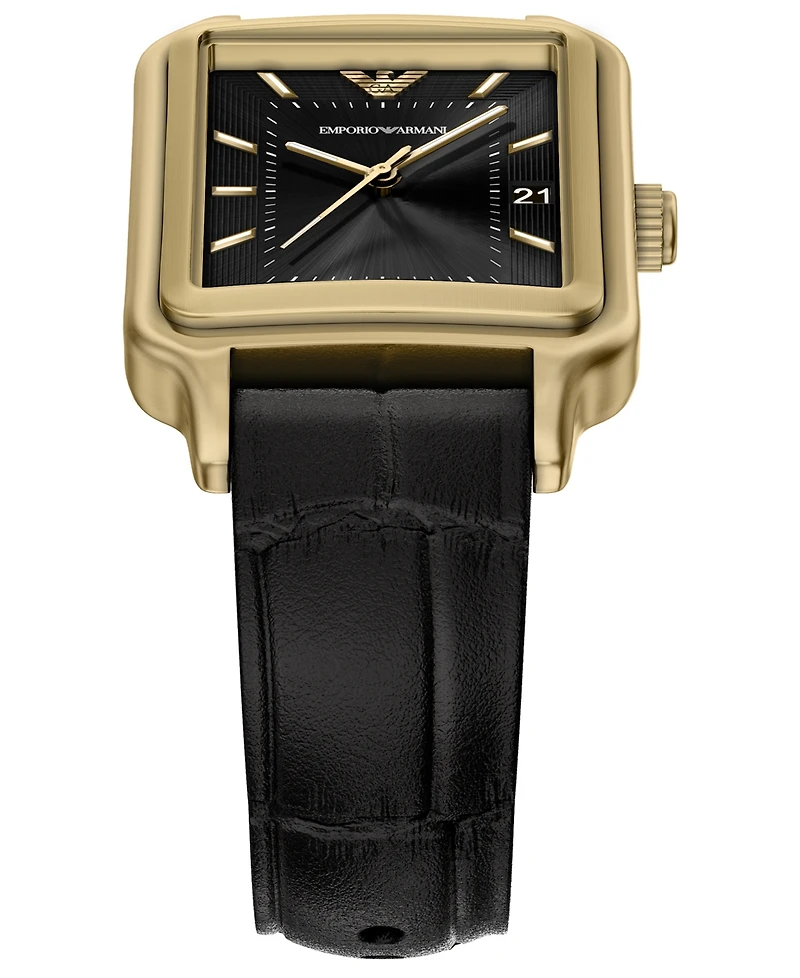 Emporio Armani Men's Quartz Three-Hand Black Leather Watch, 36mm