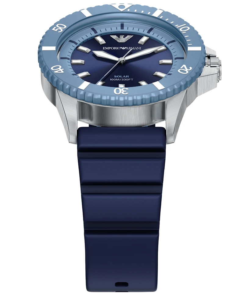 Emporio Armani Men's World Explorer Solar Three Hand Blue Silicone Watch, 42mm