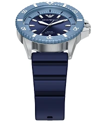 Emporio Armani Men's World Explorer Solar Three Hand Blue Silicone Watch, 42mm