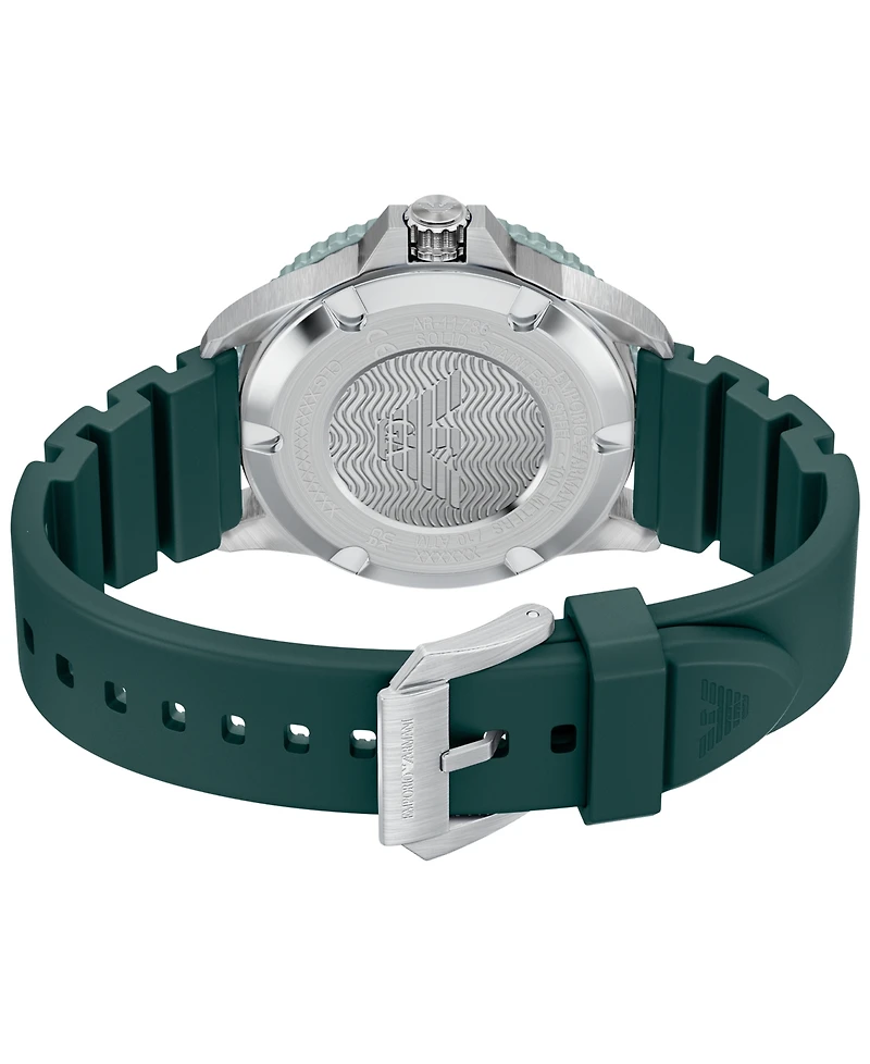 Emporio Armani Men's World Explorer Solar Three Hand Green Silicone Watch, 42mm