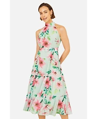 Yumi Women's Floral Halter Neck Midi Dress