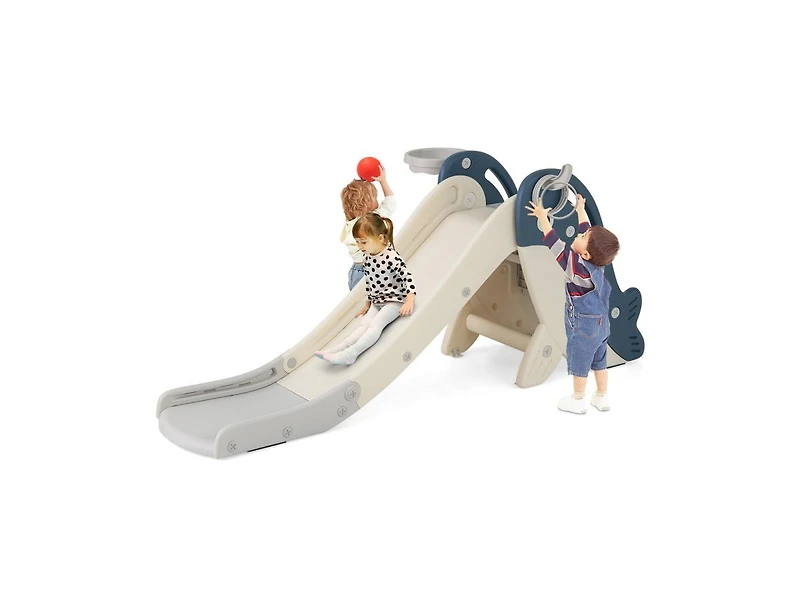 Slickblue Indoor Outdoor Baby Slide Climber Playset with Basketball Hoop