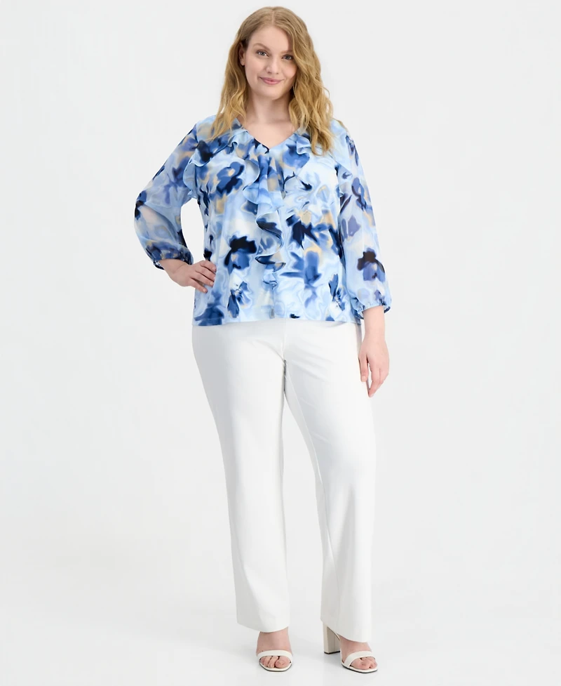 Anne Klein Plus Size Cascade Ruffle-Front Blouse