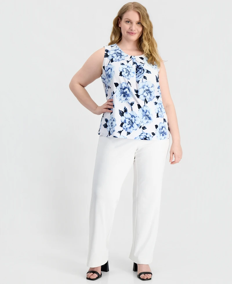Anne Klein Plus Pleated-Neck Sleeveless Knit Top