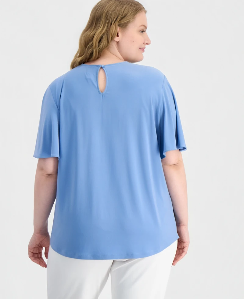 Anne Klein Plus Keyhole-Neck Short-Sleeve Top