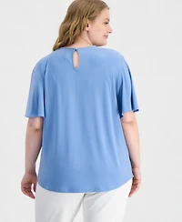 Anne Klein Plus Keyhole-Neck Short-Sleeve Top