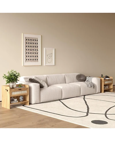 gaomon Rattan Nightstand Set of 2, Modern Boho Bedside Table with Drawers, Wooden Night Stand for Bedroom, Side End Tables for Living Room Furniture