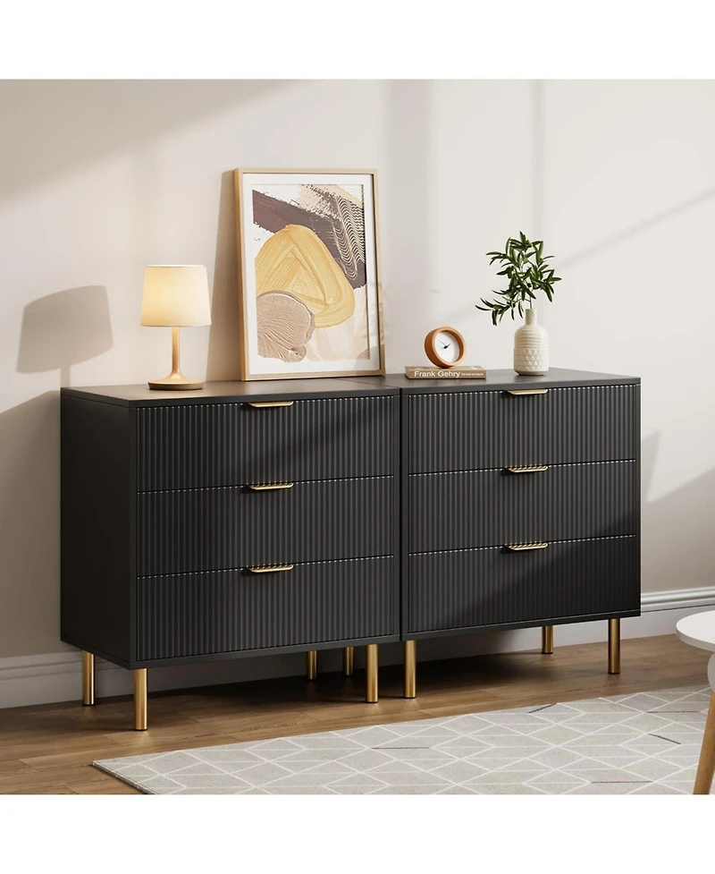gaomon Modern 3 Drawer Dresser for Bedroom with Gold Handle and Large Drawer, Wood Double Chest of Drawers Storage Organizer Living