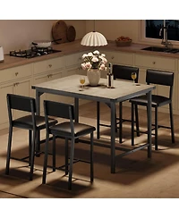gaomon 5 Piece Dining Table Set for 4 with Footrest and Corner Protectors, Counter Height Kitchen Table with Upholstered Bar Stools