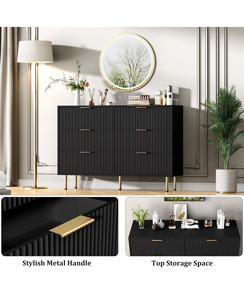 gaomon Dresser for Bedroom,6 Drawer with Wide Drawers,Wooden Chest of Drawers,Modern Storage Dressers Living Room, Closet