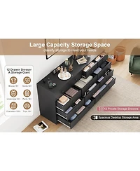 gaomon 12 Drawer 61in Modern Black Dresser with Charging Station, Large Tv Stand Storage Organizer for Bedroom Nursery Living Room