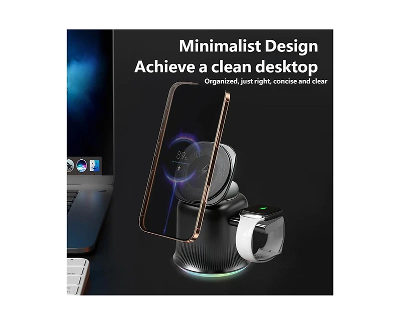Risokeys 3-in-1 Wireless Charger with MagSafe - Compatible with Phone, Earphones and Watch, Magnetic Foldable Stand for Apple