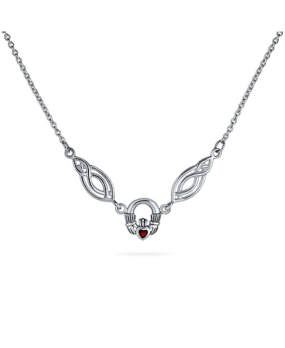 Bling Jewelry Celtic Friendship Heart Trinity Love Knot Collar Claddagh Necklace with and Red Garnet