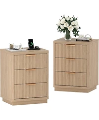 gaomon Fluted Nightstand with Charging Station, Mid Century Modern Fluted Nightstand