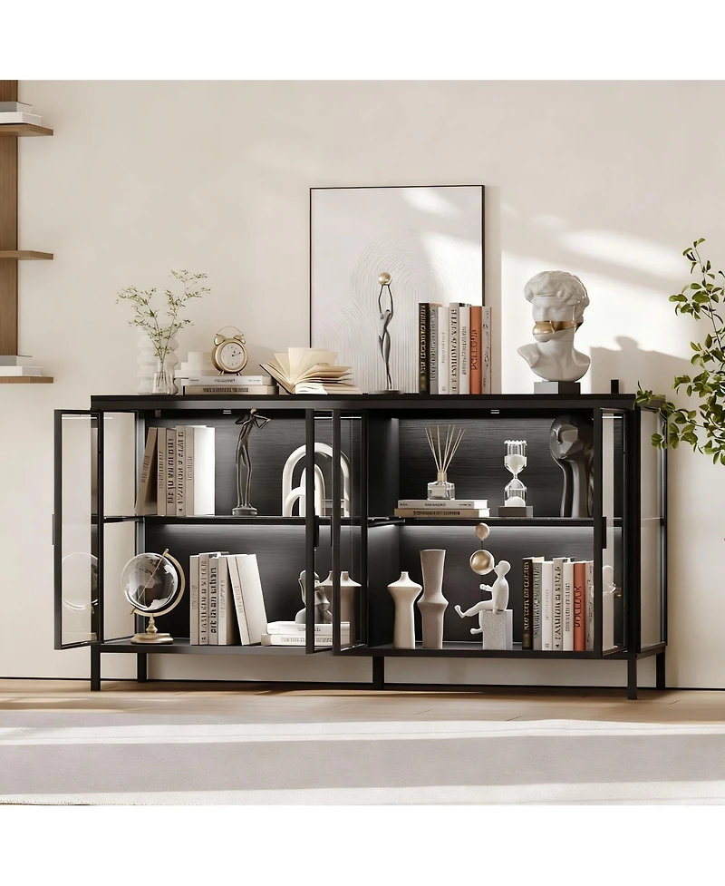 Yigii Led Illuminated Sideboard with Clear Shelves and Metal Frame for Living Room