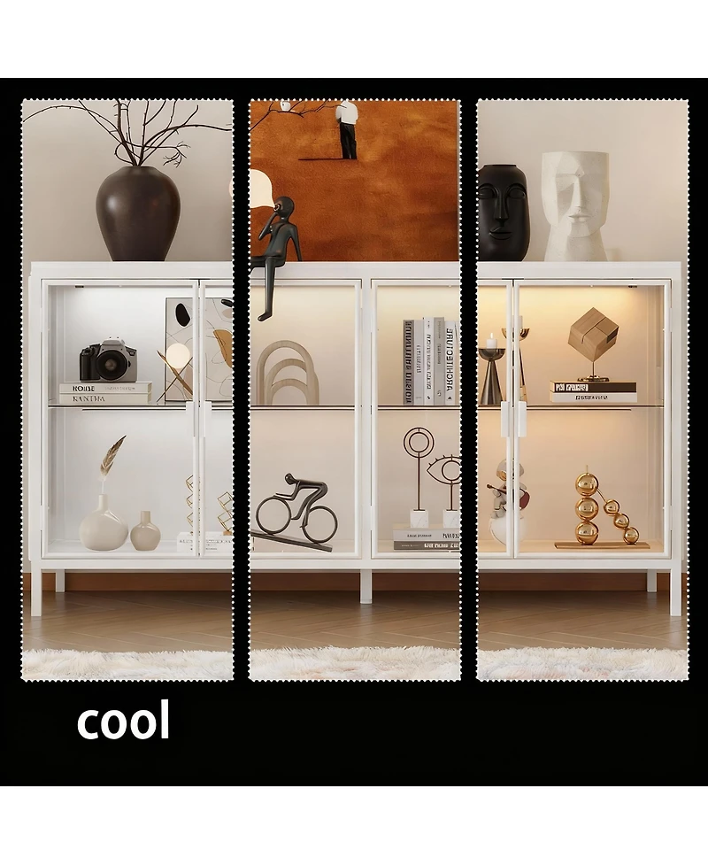 Yigii Led Illuminated Sideboard with Clear Shelves and Metal Frame for Living Room