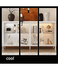 Yigii Led Illuminated Sideboard with Clear Shelves and Metal Frame for Living Room