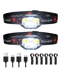 Mecale 2-Pack Rechargeable Led Headlamps, 12 Lighting Modes, Motion Sensor, Adjustable Headband, Lightweight
