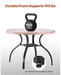 Mecale Round Outdoor Patio Dining Table with Wood-Like Steel Slats and 1.5" Umbrella Hole