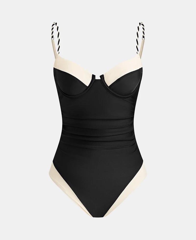 Cupshe Women's Underwire Ruched Colorblock One-Piece Swimsuit