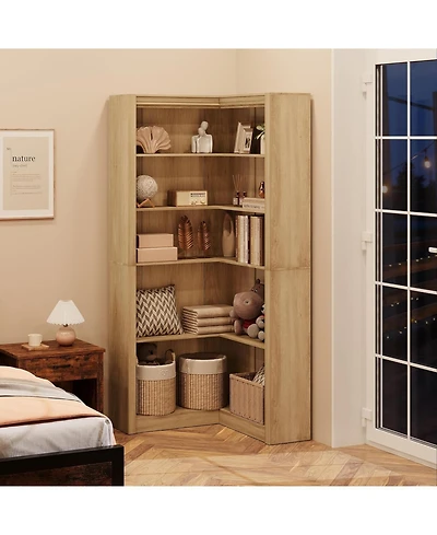 gaomon 71.8" Corner Bookshelf, 5-Tier L-Shaped Farmhouse Bookcase with Thickened Shelves & Anti-Tip Kit