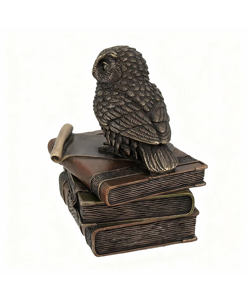 Yigii Bronzed Owl Trinket Box, 4.5x4x3.5in, Cold Cast Resin