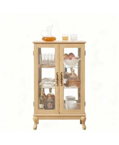 Yigii Antique Display Cabinet with Lighted Glass Doors Mirrored Panel