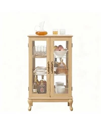 Yigii Antique Display Cabinet with Lighted Glass Doors Mirrored Panel