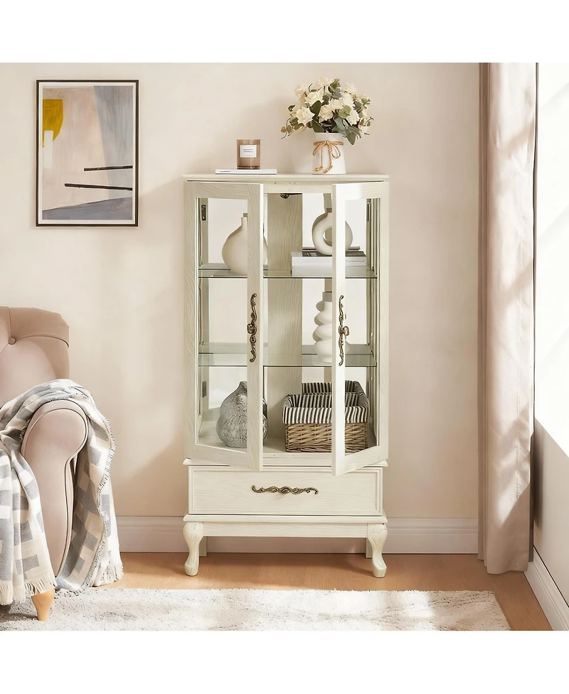 Yigii Antique Display Cabinet with Lighted Glass Doors Mirrored Panel