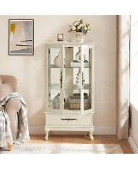 Yigii Antique Display Cabinet with Lighted Glass Doors Mirrored Panel