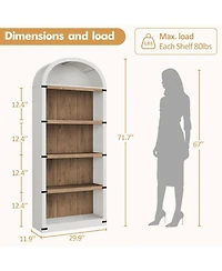 gaomon 71" Tall 5-Shelf Arched Bookcase – Farmhouse Wooden Bookshelf with Display Storage Rack, Freestanding Bookcase for Home Office, Liv