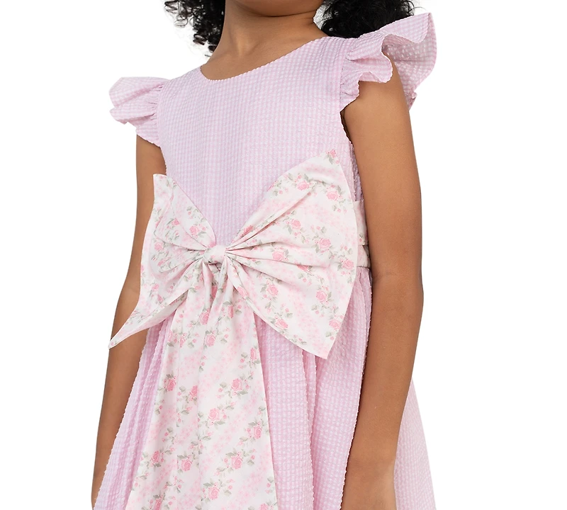 Rare Editions Girls 2T-6X Seersucker Round Neck Dress and Bag, 2-Piece Set