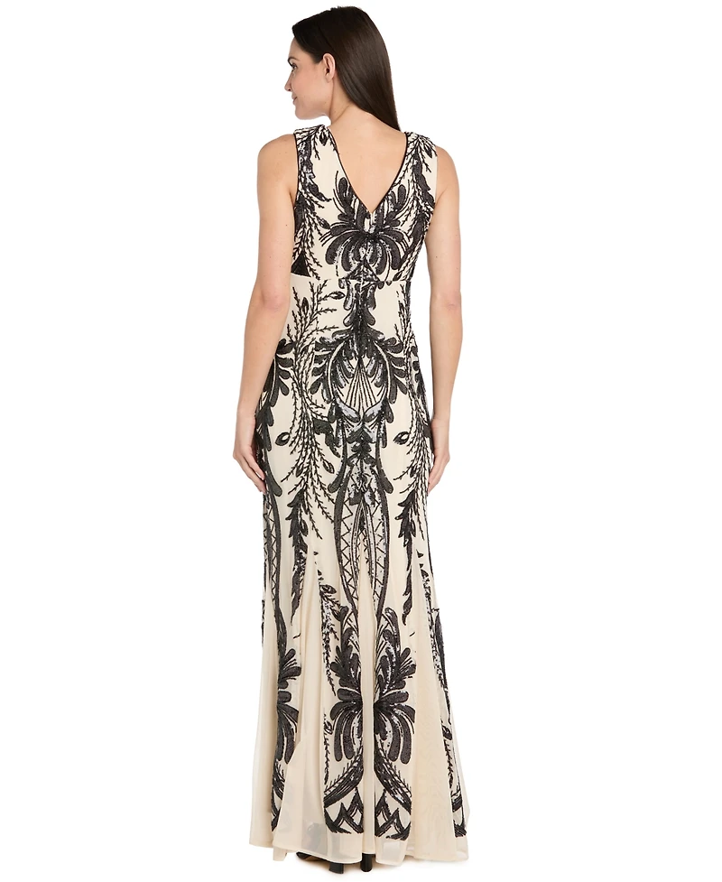 R & M Richards Women's Night At The Opera Embroidered-Sequin Sweetheart Gown