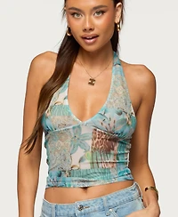 Edikted Women's Catie Printed Mesh Halter Top