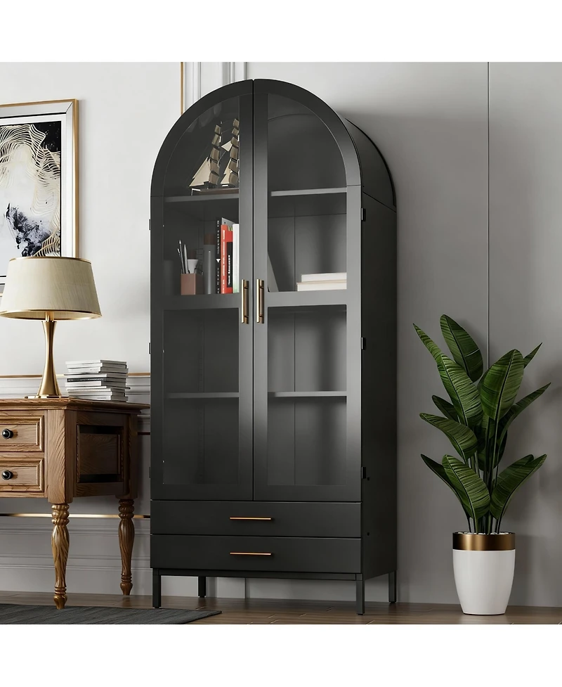 Yigii Arched Glass Cabinet for Home Office, Easy Assembly