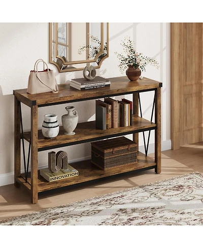 gaomon Farmhouse Table,47" Narrow Long Console Table with Storage, 3 Tier Wood for Living Room, Sofa Tables Behind