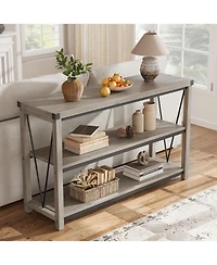 gaomon Farmhouse Table,47" Narrow Long Console Table with Storage, 3 Tier Wood Console Table for Living Room, Farmhouse Sofa Tables Behind