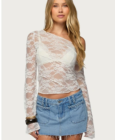 Edikted Women's Stitched Sheer Lace Off Shoulder Top